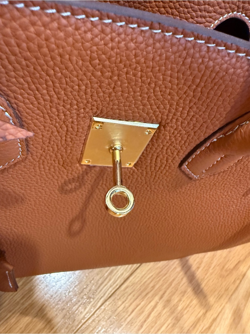 Cognac Brown Genuine Leather Structured Top Handle Tote Bag - Picture 13 of 13